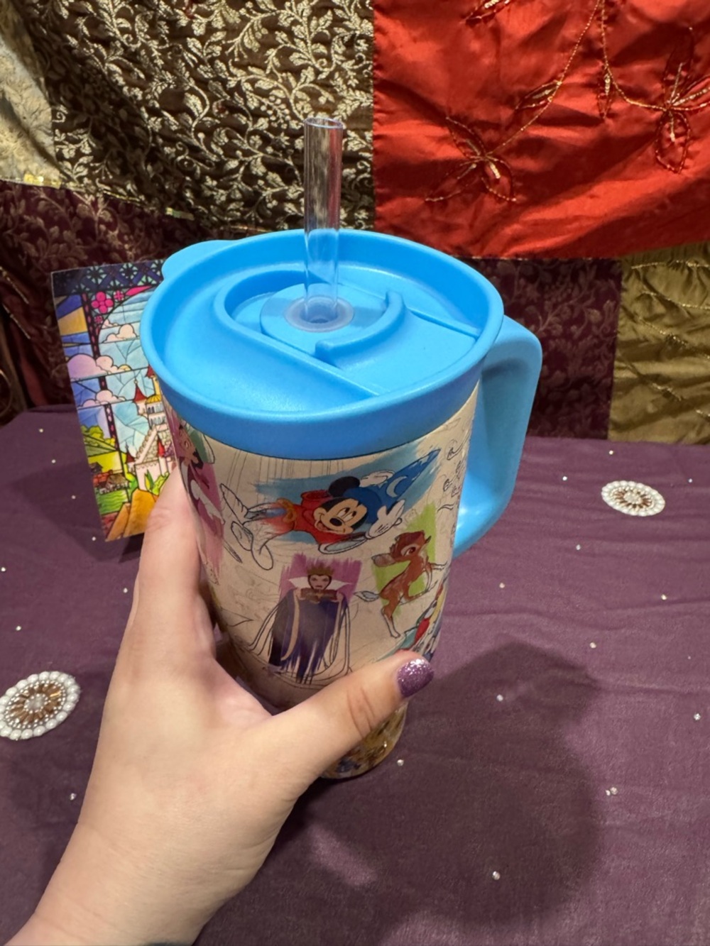 Disney Multicharacter Travel Tumbler with Blue Handle and Lid - Picture 6 of 7